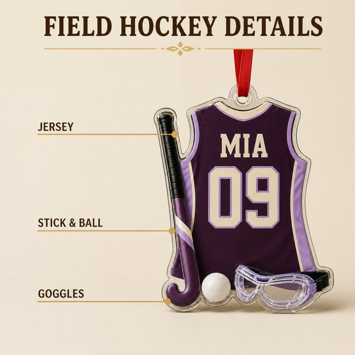 Personalized Field Hockey Jersey Acrylic Ornament - Custom Name and Number - image 4