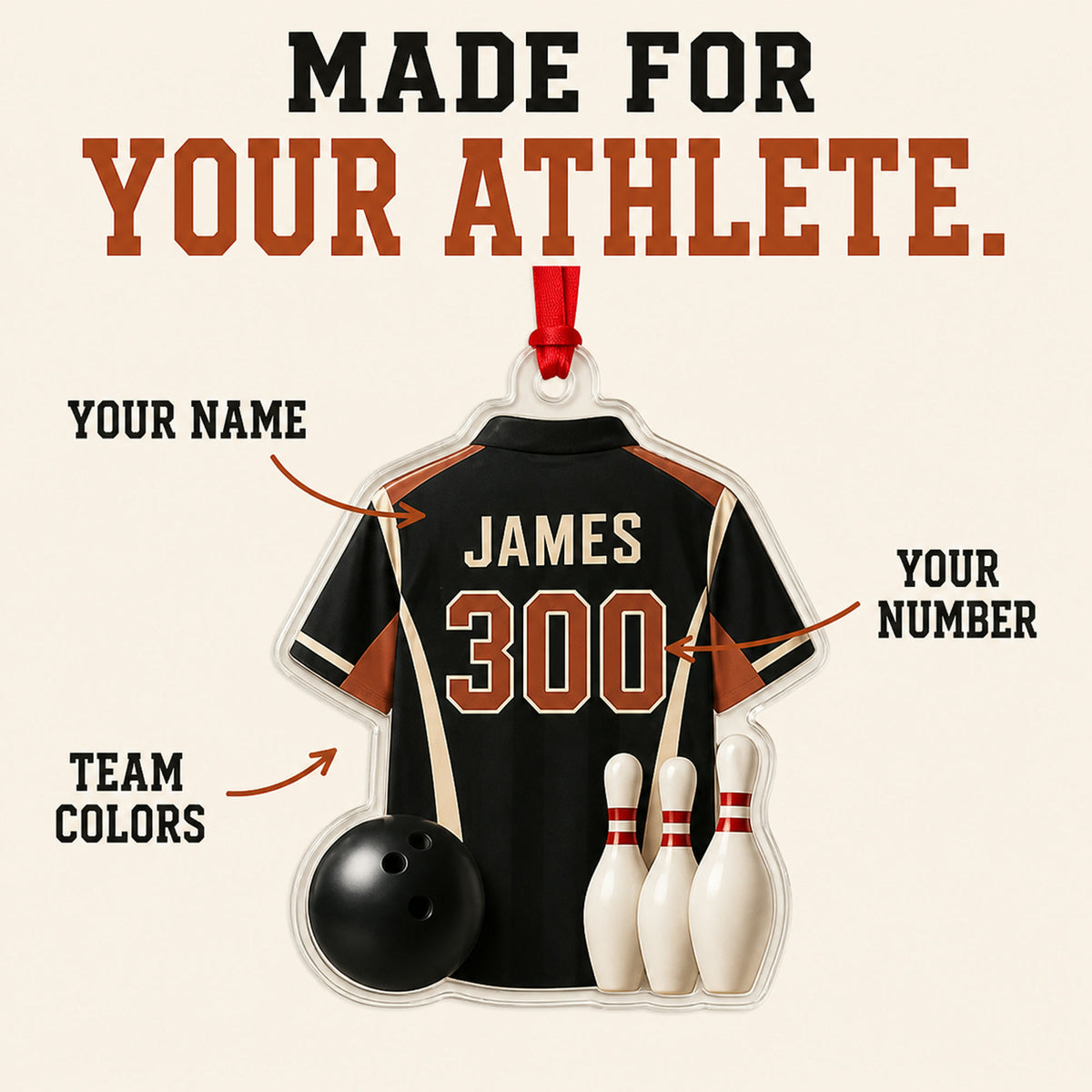 Personalized Bowling Jersey Acrylic Ornament - Custom Name and Number - image 3