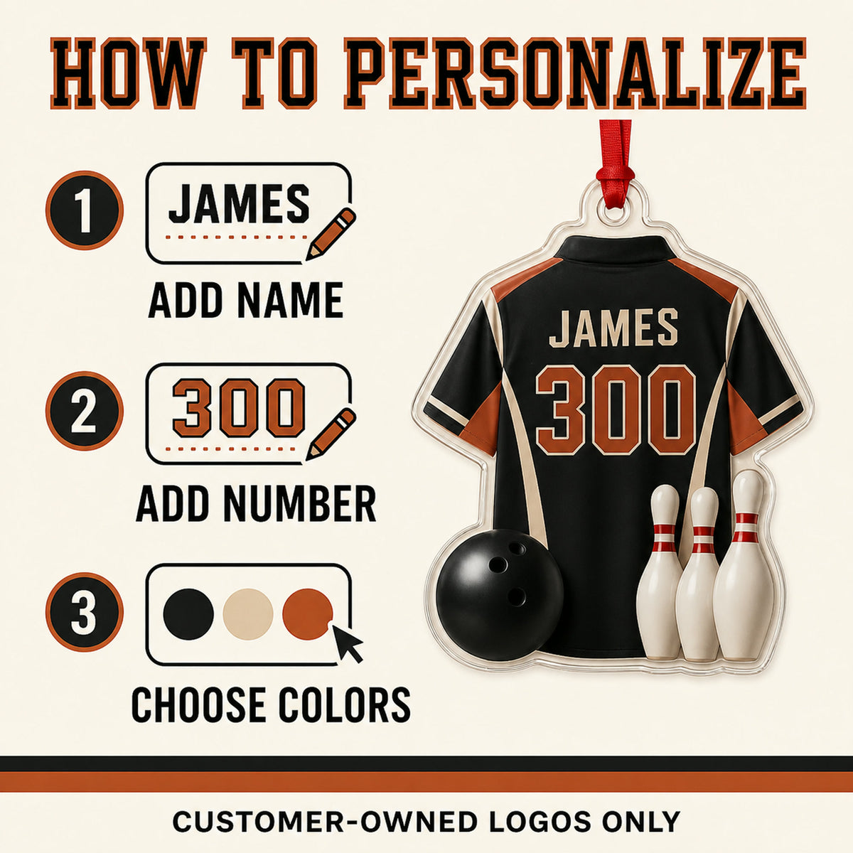 Personalized Bowling Jersey Acrylic Ornament - Custom Name and Number - image 5