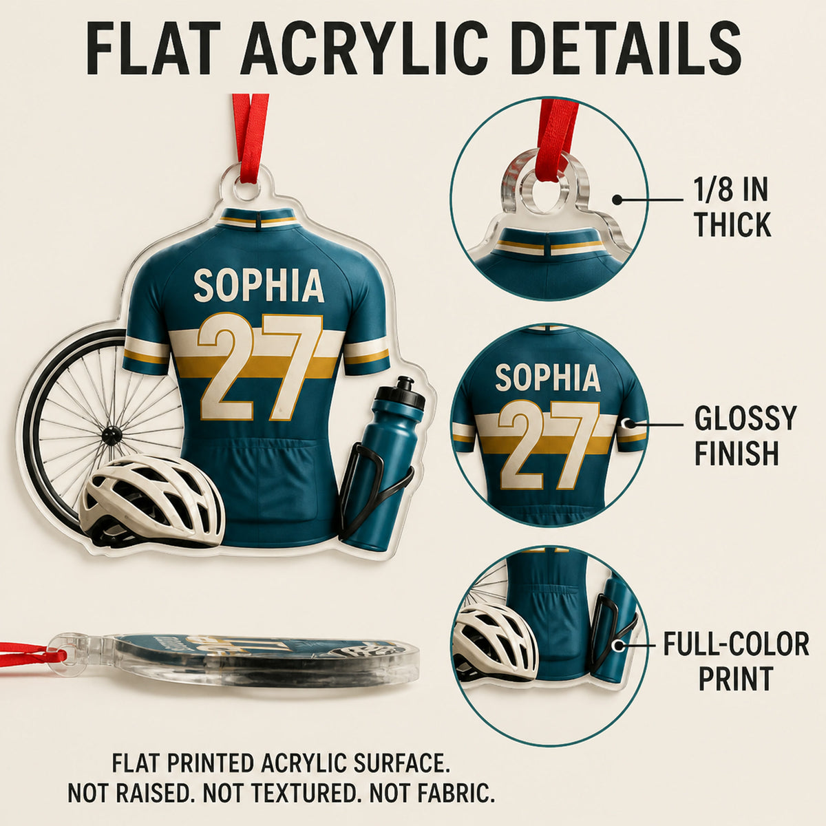 Personalized Road Cycling Jersey Acrylic Ornament - Custom Name and Number - image 6