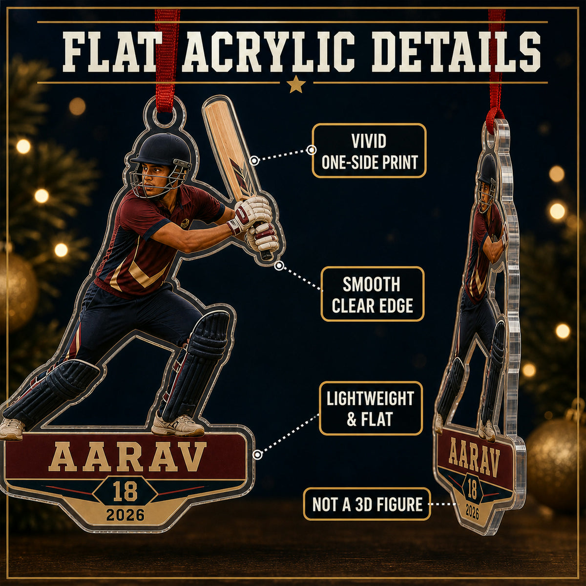 Personalized Cricket Photo Acrylic Ornament - Custom Athlete Christmas Keepsake - image 6