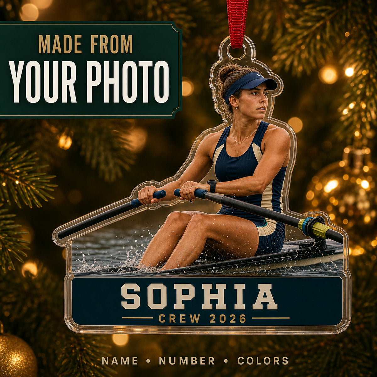 Personalized Rowing Crew Photo Acrylic Ornament - Custom Athlete Christmas Keepsake - image 1