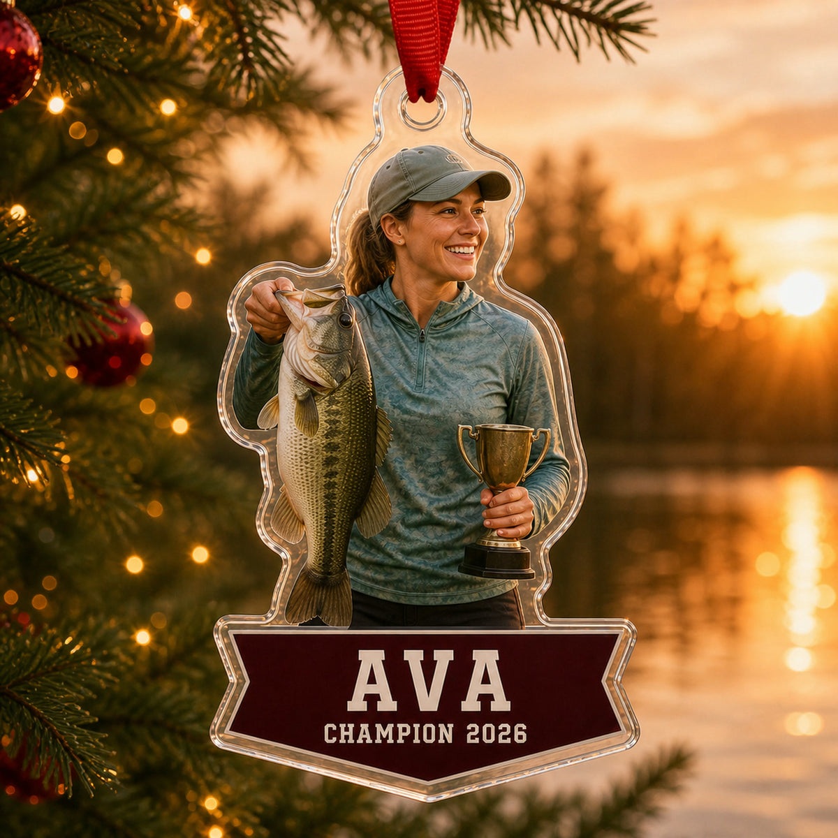 Personalized Bass Fishing Photo Acrylic Ornament - Custom Athlete Christmas Keepsake - image 4