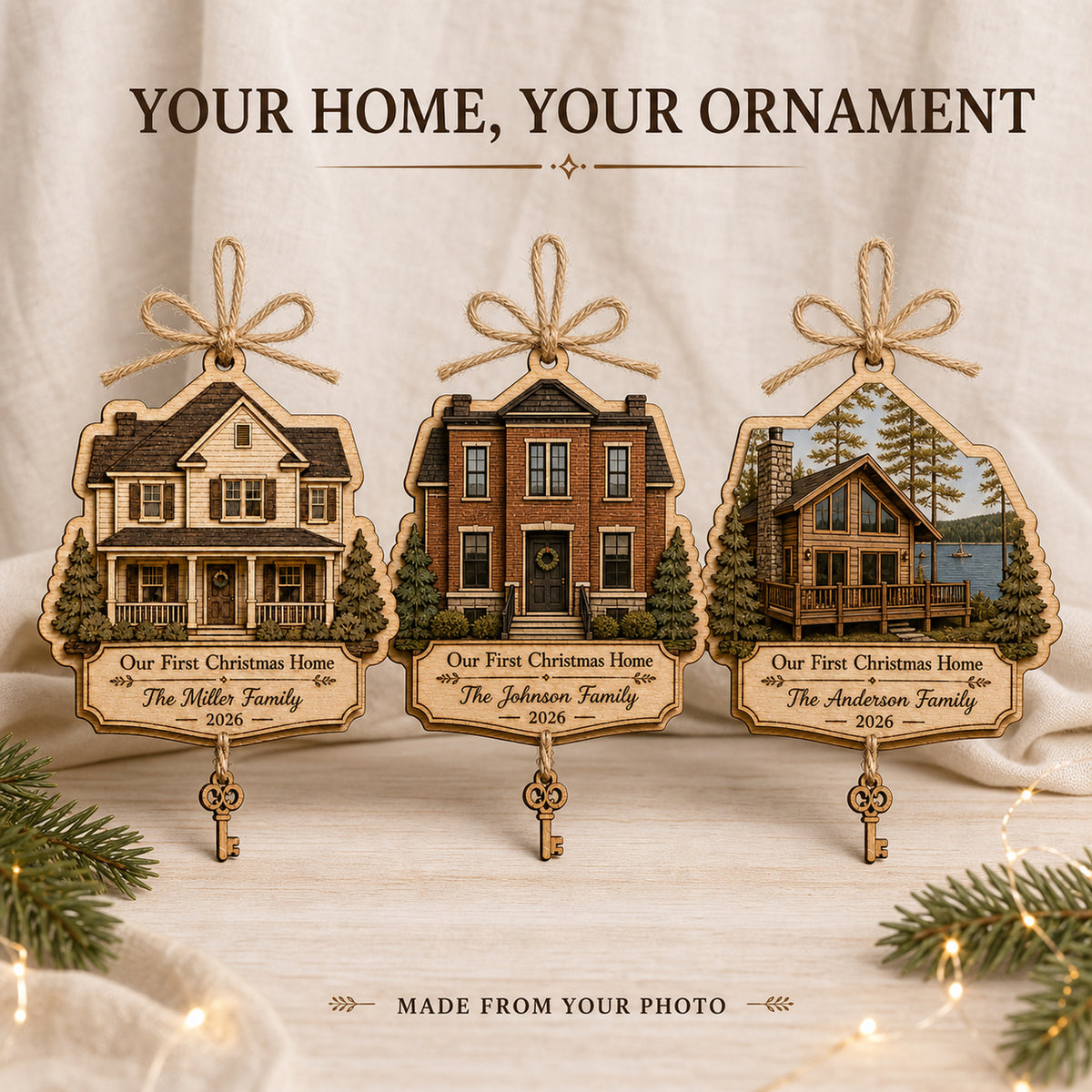 Personalized First Christmas Home Wood Ornament - Custom Keepsake - image 2