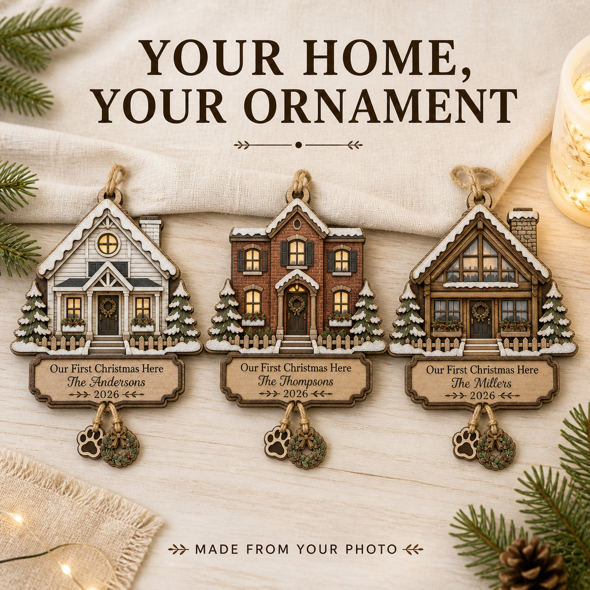 Personalized First Christmas Here Wood Ornament - Custom Keepsake - image 2