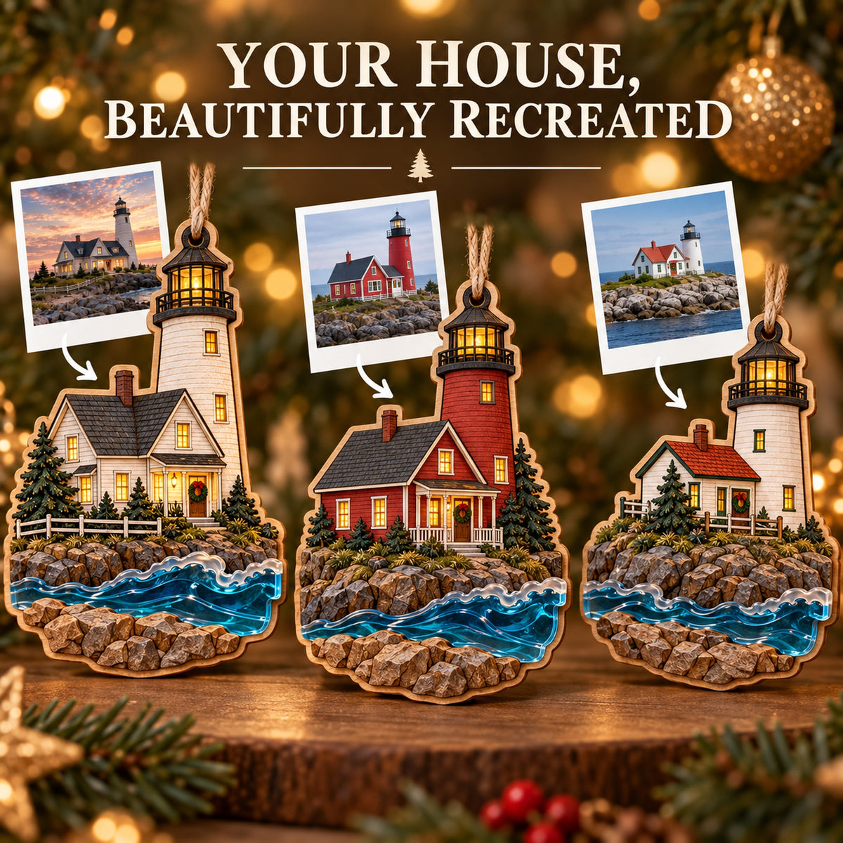 Personalized Lighthouse Keepers Christmas Wood Ornament - Custom Keepsake - image 2