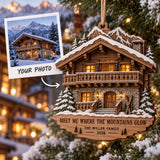 Personalized Alpine Apres Ski Chalet Wood Ornament - Custom Keepsake - image 1