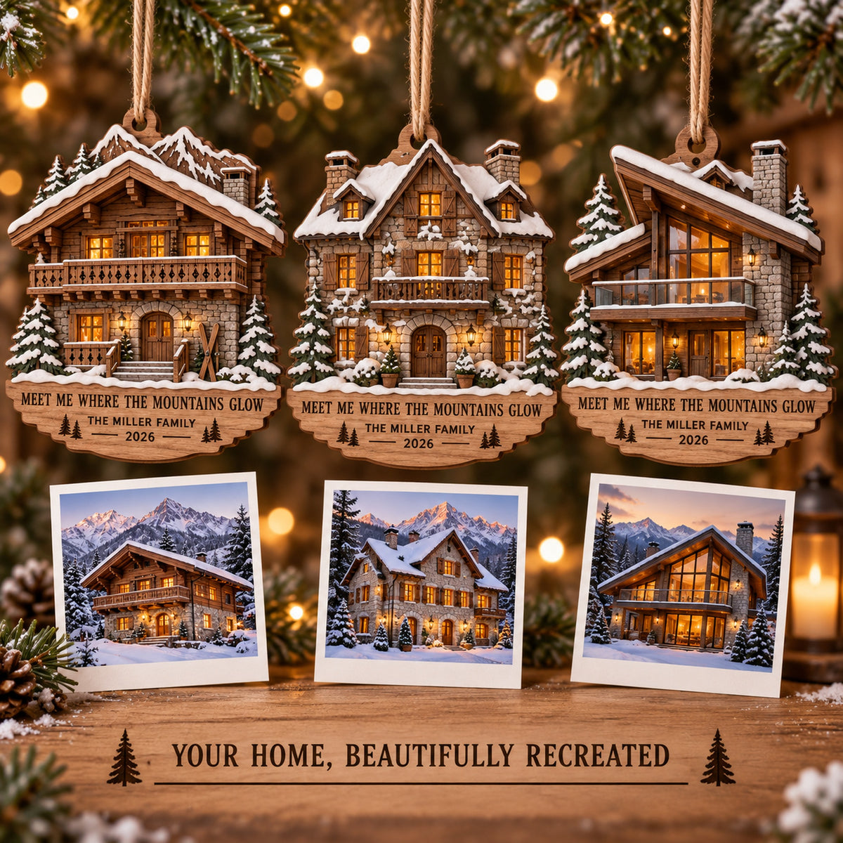 Personalized Alpine Apres Ski Chalet Wood Ornament - Custom Keepsake - image 2