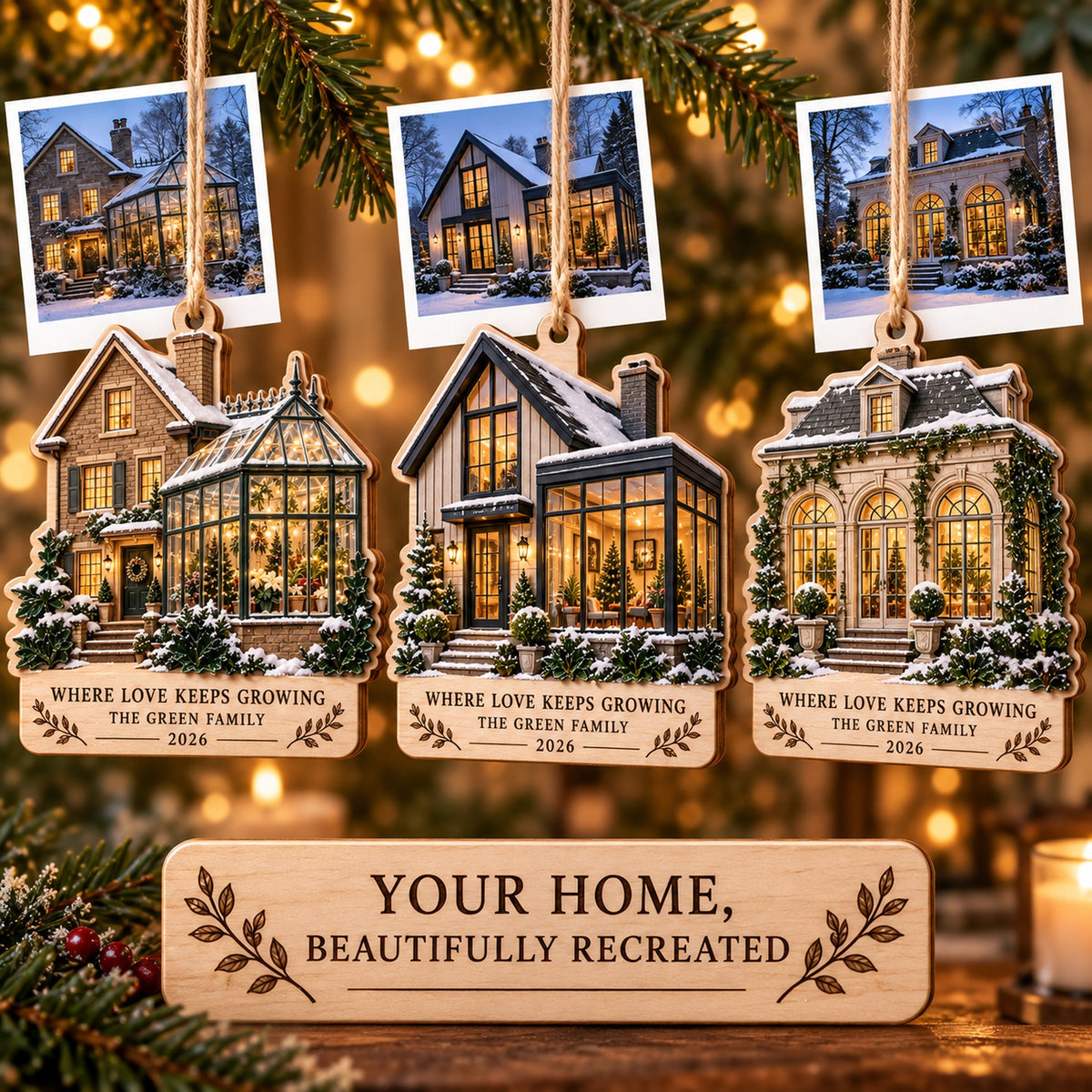 Personalized Christmas Glasshouse Wood Ornament - Custom Keepsake - image 2