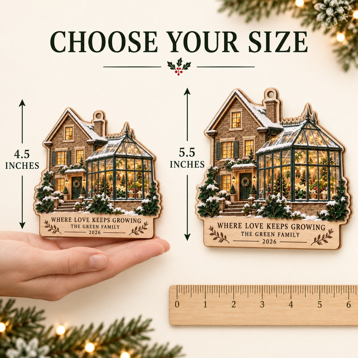 Personalized Christmas Glasshouse Wood Ornament - Custom Keepsake - image 4