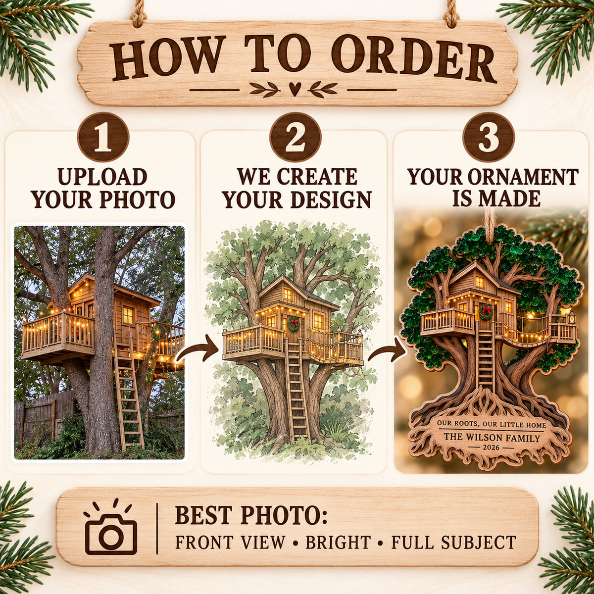 Personalized Rooted Together Treehouse Wood Ornament - Custom Keepsake - image 5
