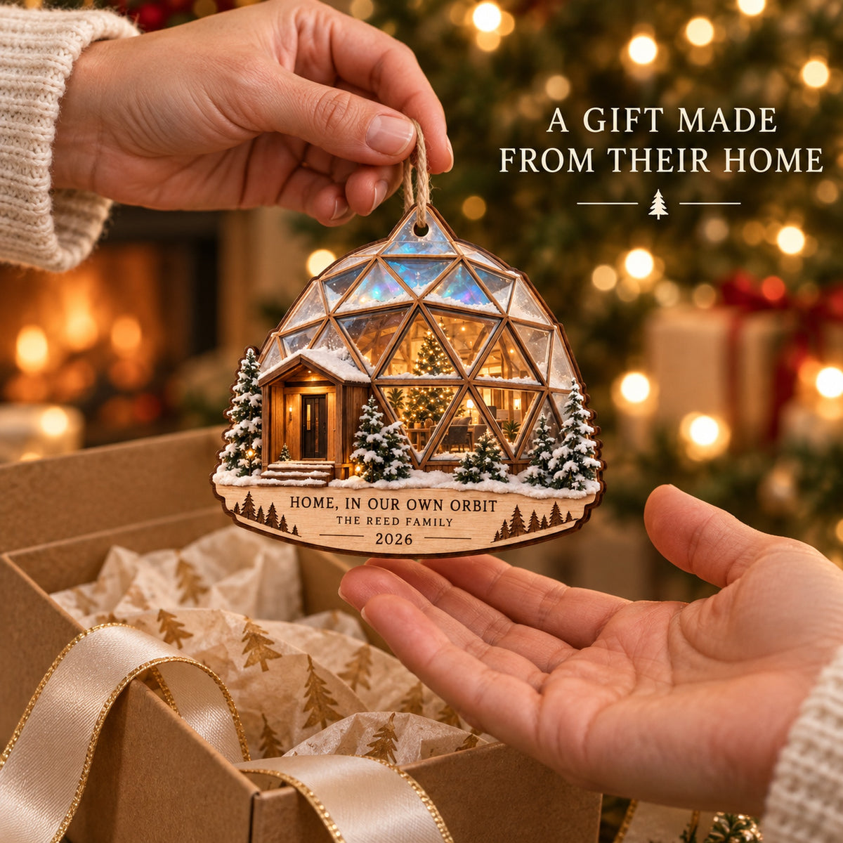 Personalized Christmas Dome Home Wood Ornament - Custom Keepsake - image 3