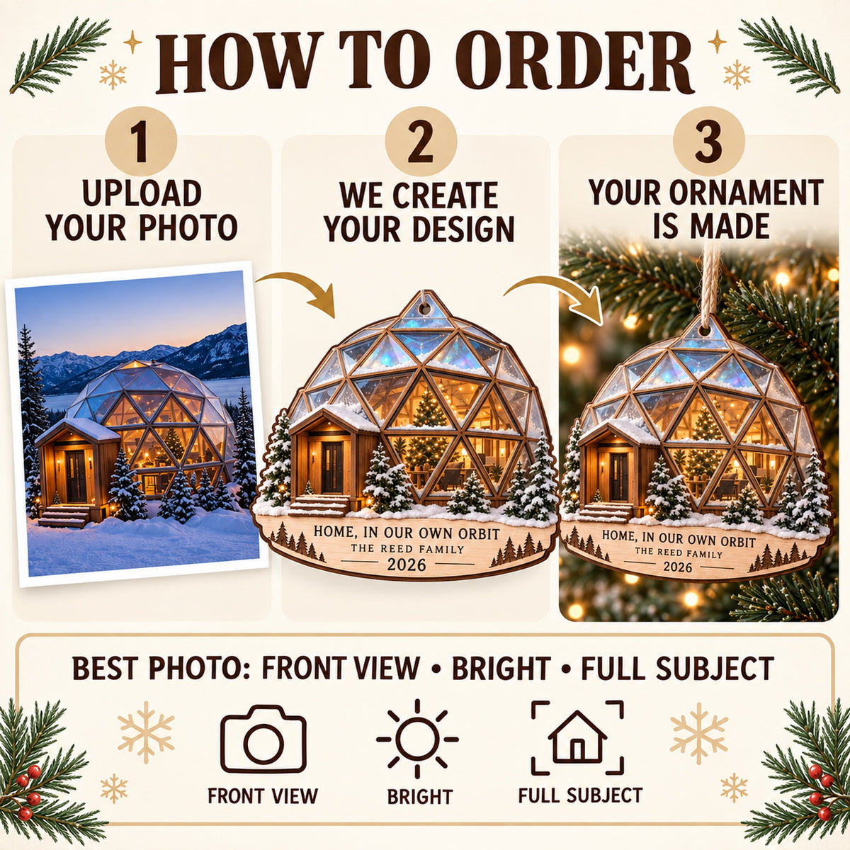 Personalized Christmas Dome Home Wood Ornament - Custom Keepsake - image 5