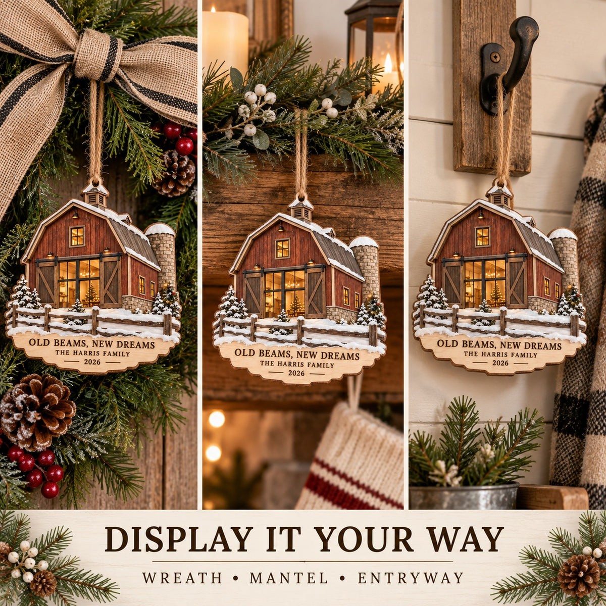 Personalized Old Beams New Dreams Wood Ornament - Custom Keepsake - image 6