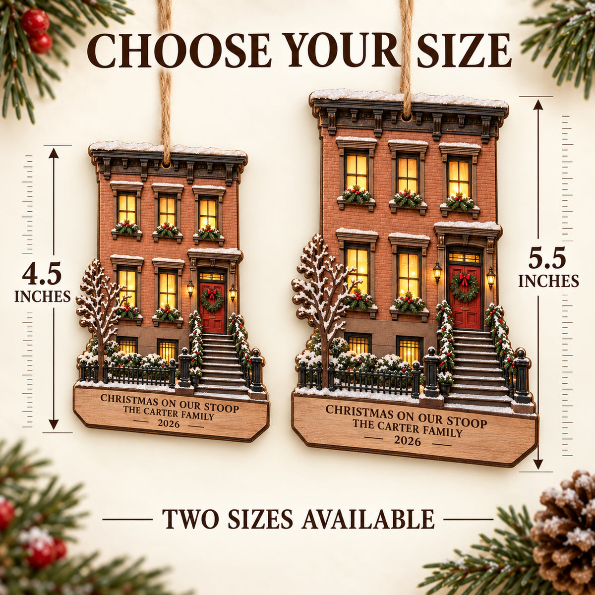 Personalized New York Brownstone Christmas Wood Ornament - Custom Keepsake - image 3