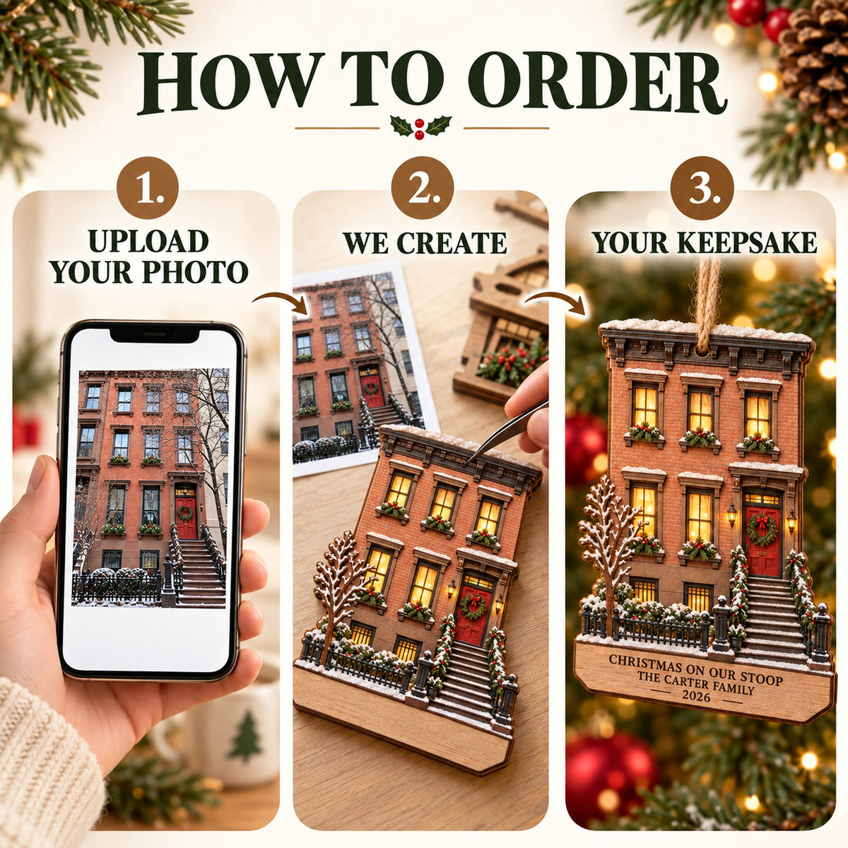 Personalized New York Brownstone Christmas Wood Ornament - Custom Keepsake - image 4