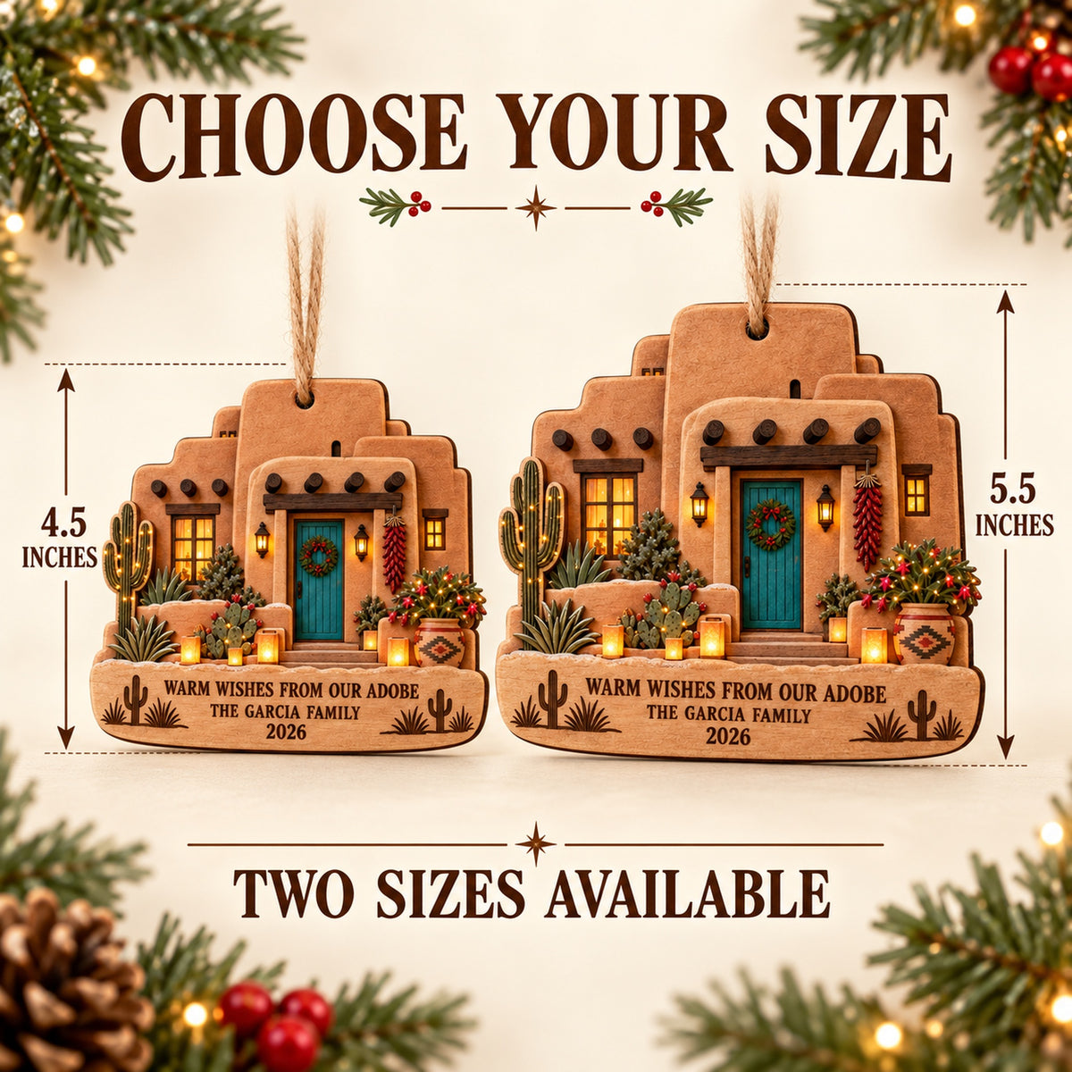 Personalized Southwest Adobe Christmas Wood Ornament - Custom Keepsake - image 3