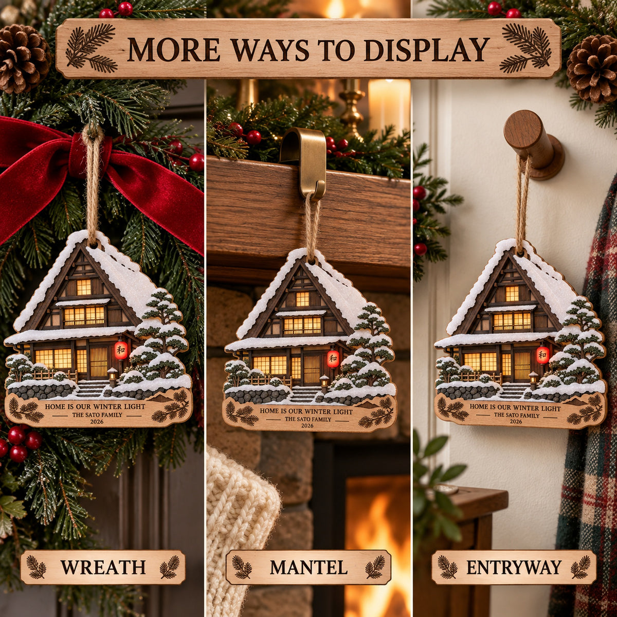 Personalized Japanese Snow Minka Wood Ornament - Custom Keepsake - image 5