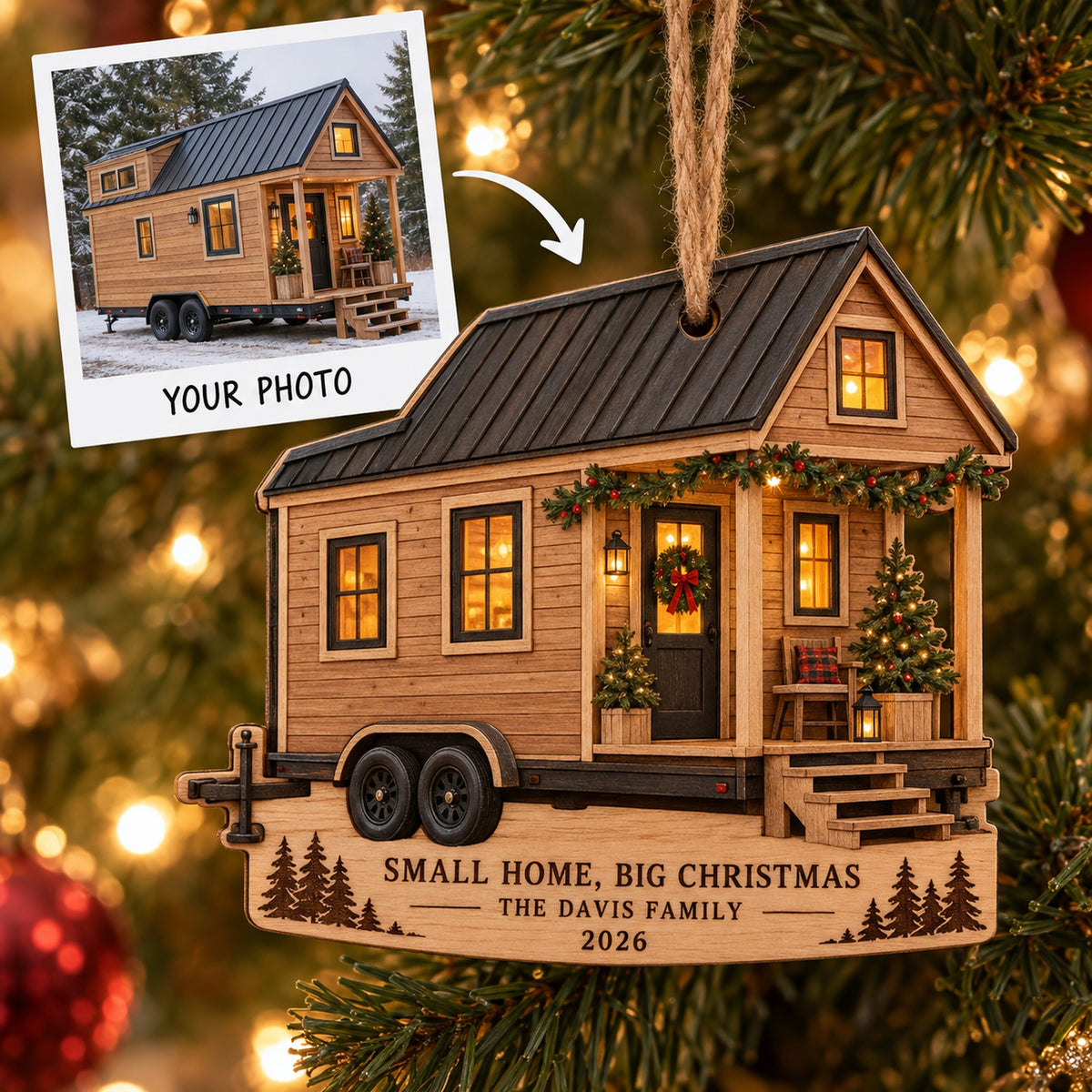 Personalized Tiny House On Wheels Wood Ornament - Custom Keepsake - image 1