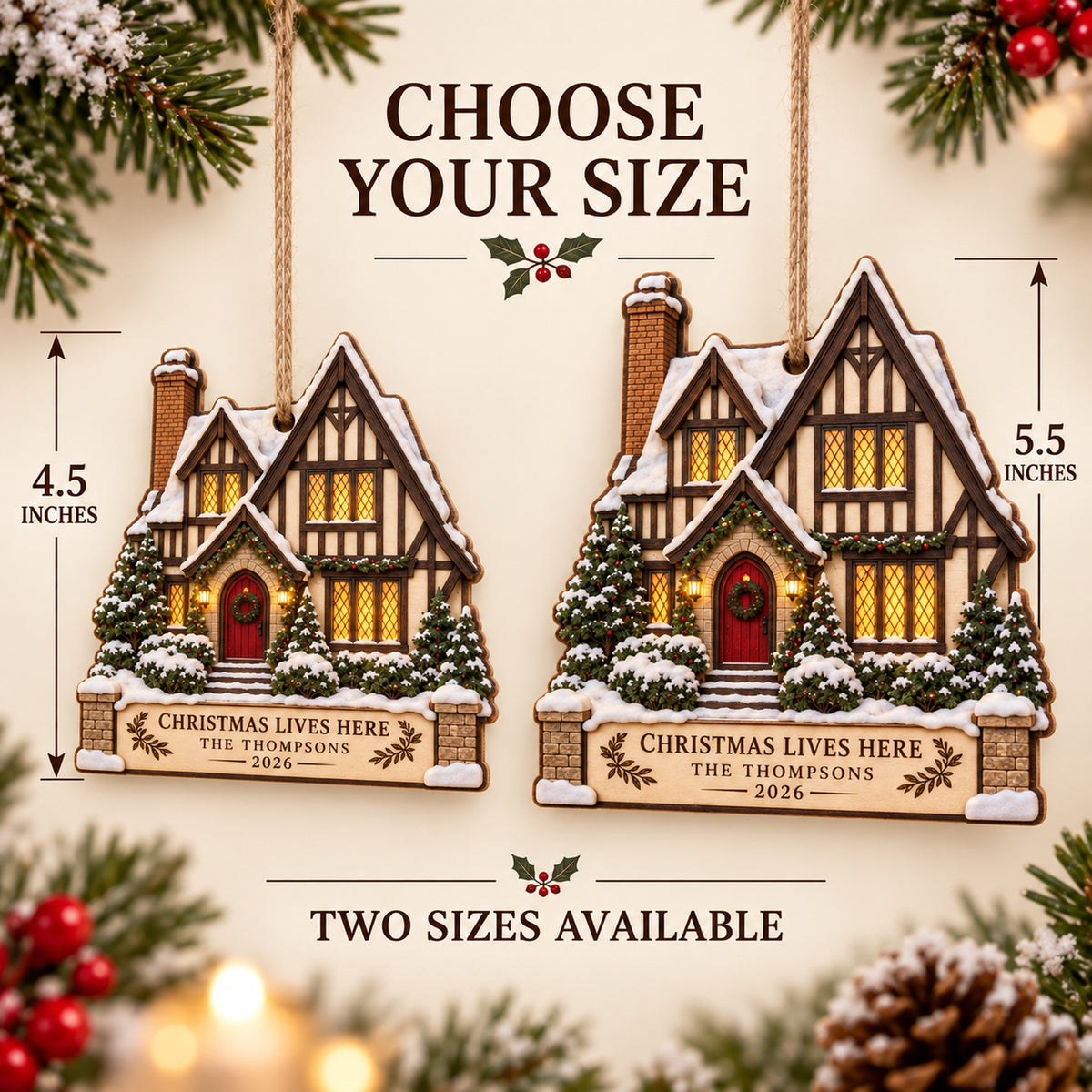 Personalized Tudor Storybook Christmas Wood Ornament - Custom Keepsake - image 3
