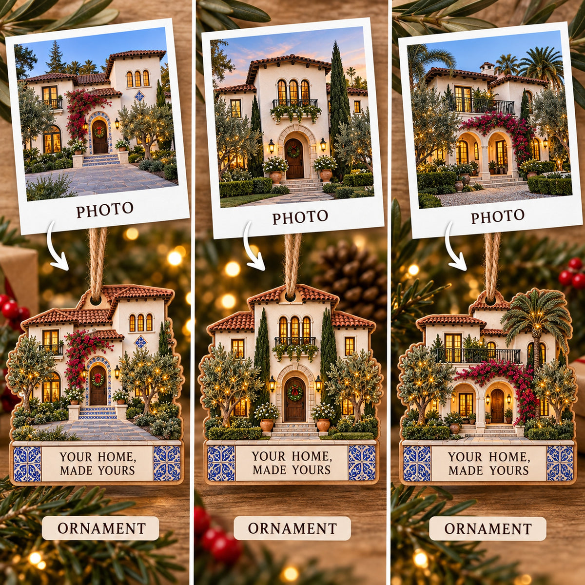 Personalized Mediterranean Villa Christmas Wood Ornament - Custom Keepsake - image 2