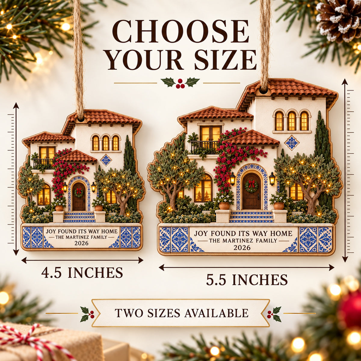 Personalized Mediterranean Villa Christmas Wood Ornament - Custom Keepsake - image 3