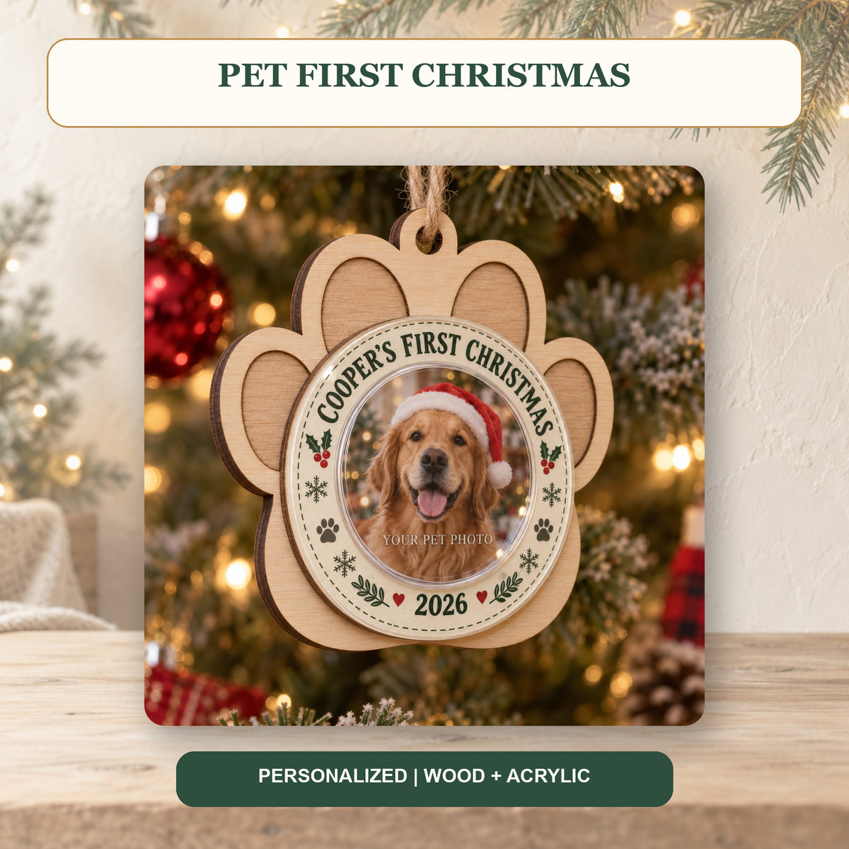 Personalized Pet First Christmas Wood Ornament - Custom Keepsake - image 2