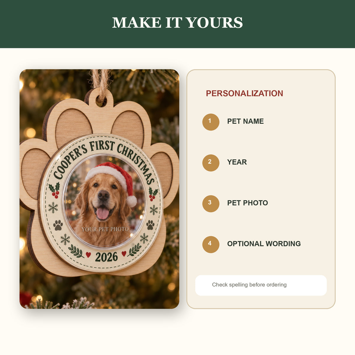 Personalized Pet First Christmas Wood Ornament - Custom Keepsake - image 5