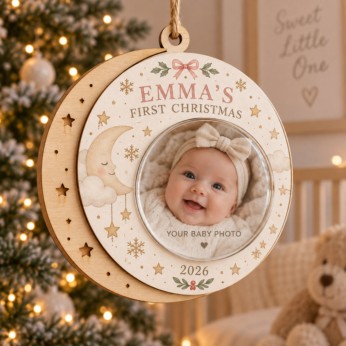 Personalized Baby First Christmas Wood Ornament - Custom Keepsake - image 1