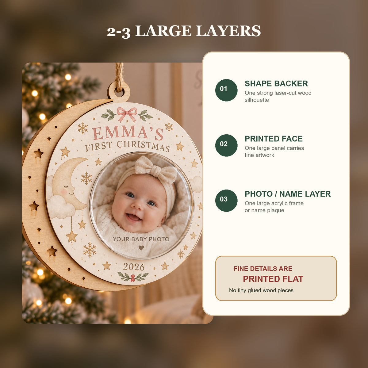 Personalized Baby First Christmas Wood Ornament - Custom Keepsake - image 3