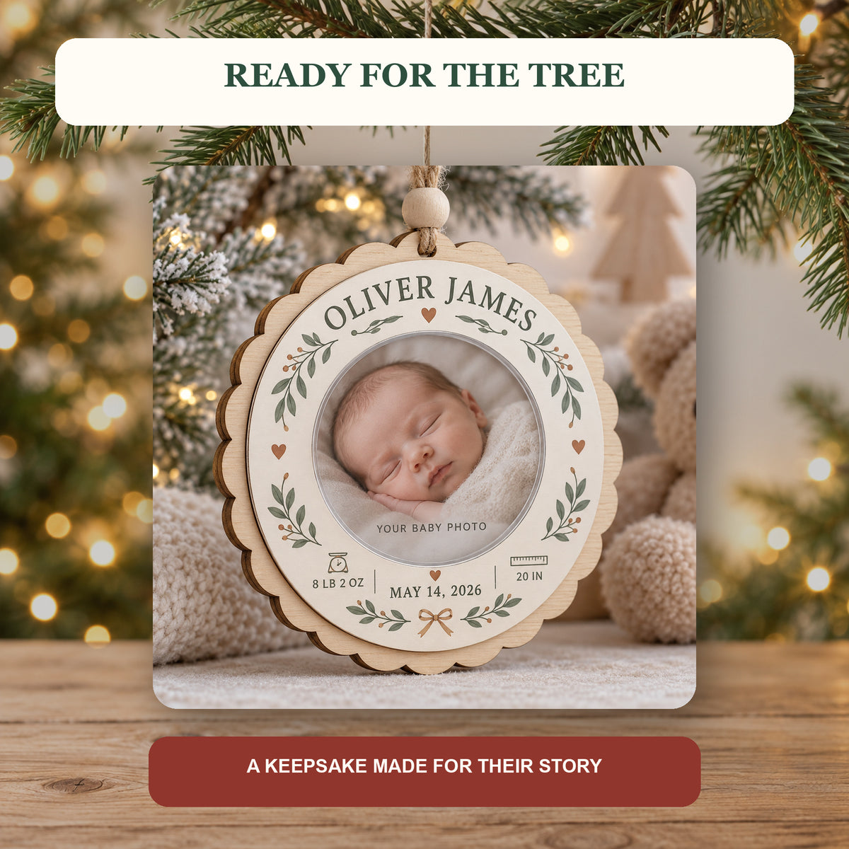 Personalized Baby Birth Stats Wood Ornament - Custom Keepsake - image 6