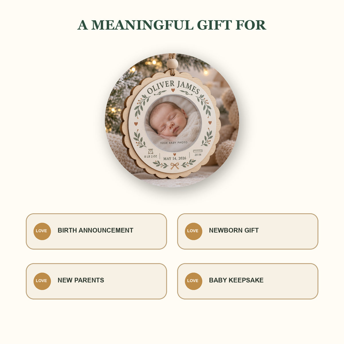 Personalized Baby Birth Stats Wood Ornament - Custom Keepsake - image 8
