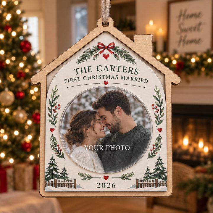 Personalized First Christmas Married Wood Ornament - Custom Keepsake - image 1