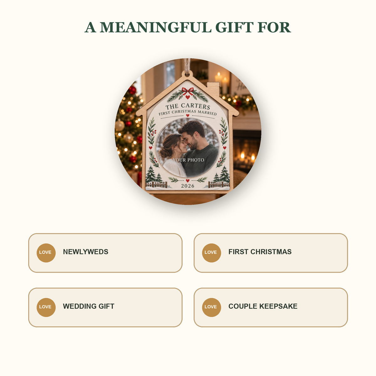 Personalized First Christmas Married Wood Ornament - Custom Keepsake - image 8