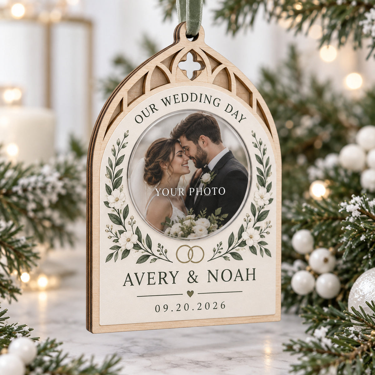 Personalized Wedding Day Wood Ornament - Custom Keepsake - image 1