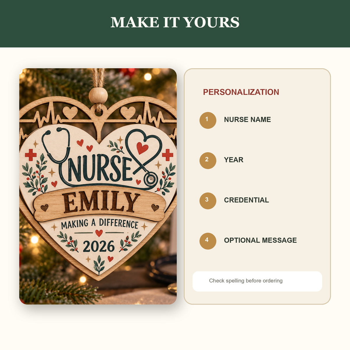 Personalized Nurse Wood Ornament - Custom Keepsake - image 5