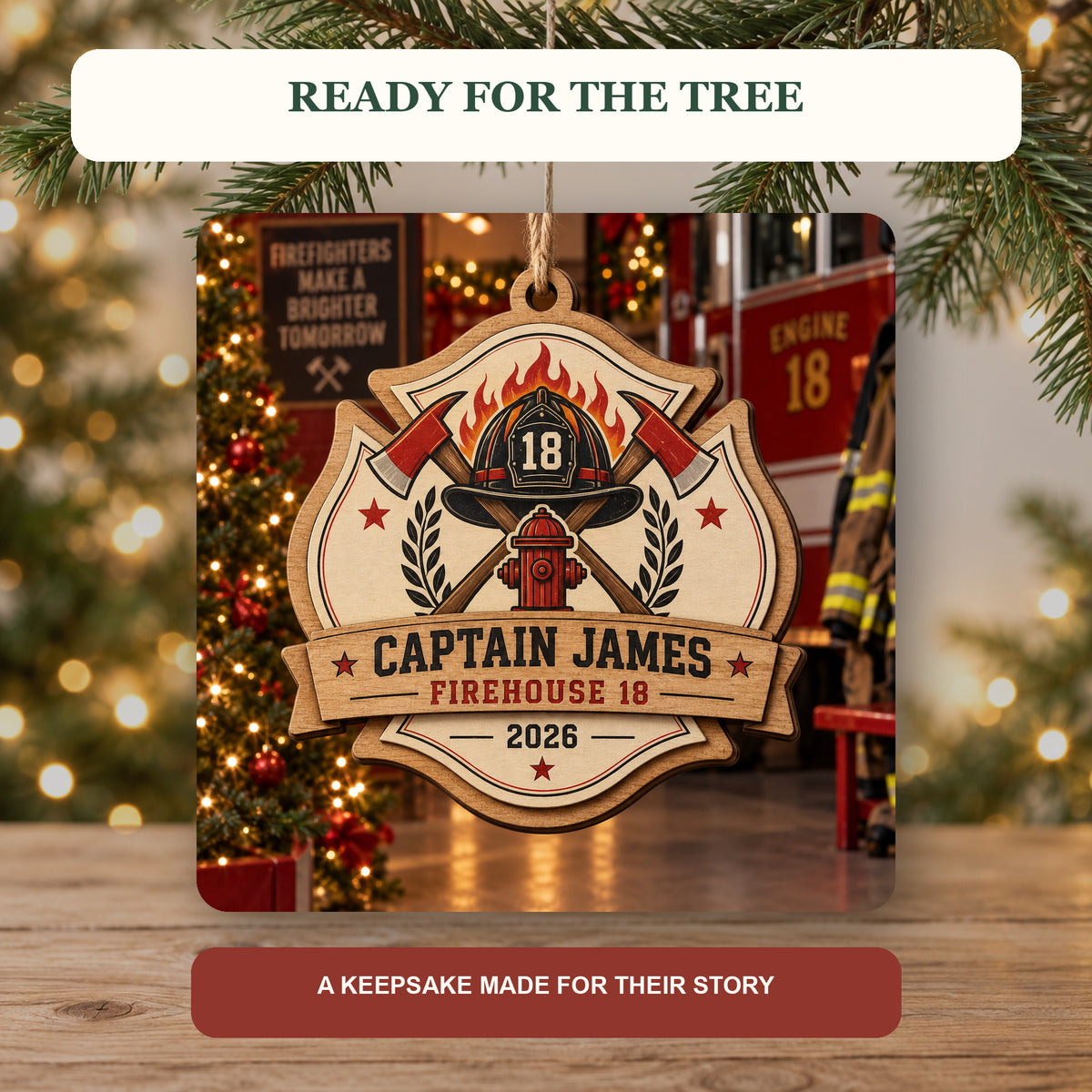 Personalized Firefighter Wood Ornament - Custom Keepsake - image 6