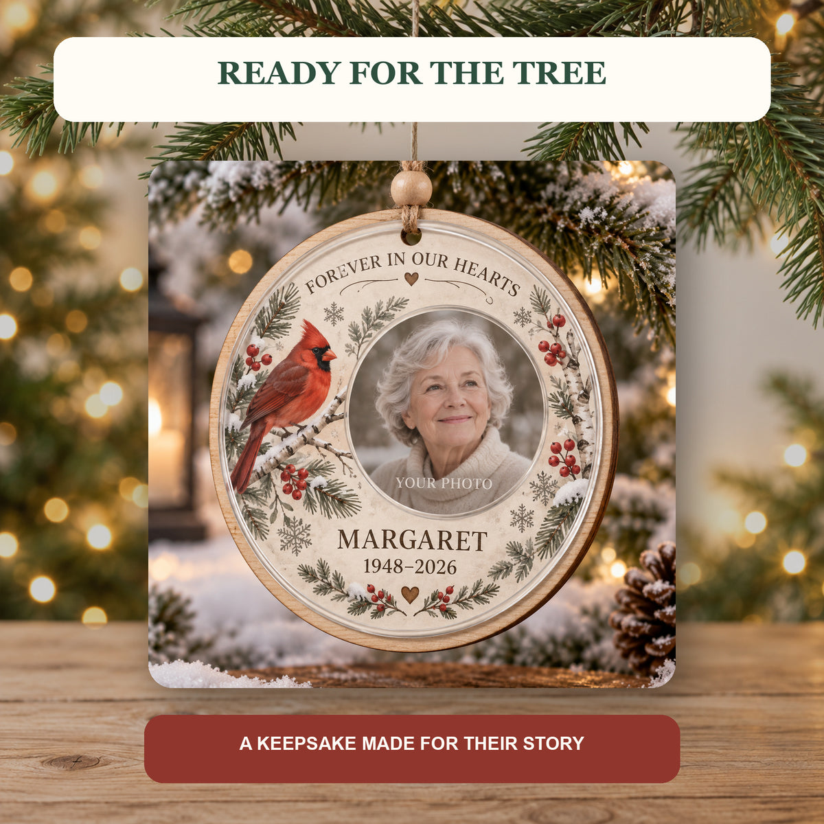 Personalized Cardinal Memorial Wood Ornament - Custom Keepsake - image 6
