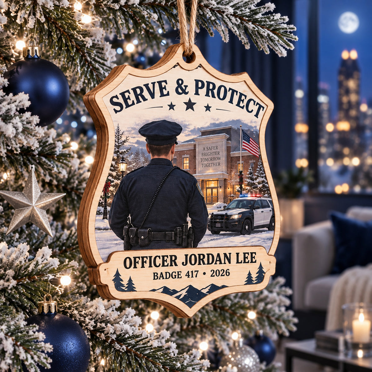 Personalized Police Officer Wood Ornament - Custom Keepsake - image 1