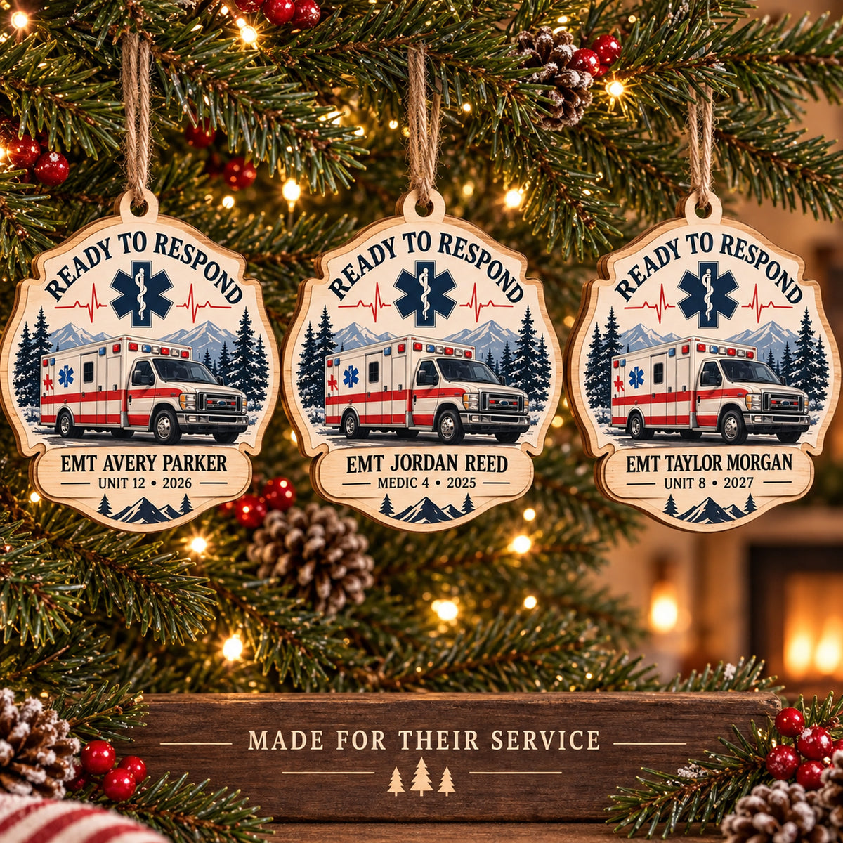 Personalized Emt Responder Wood Ornament - Custom Keepsake - image 2