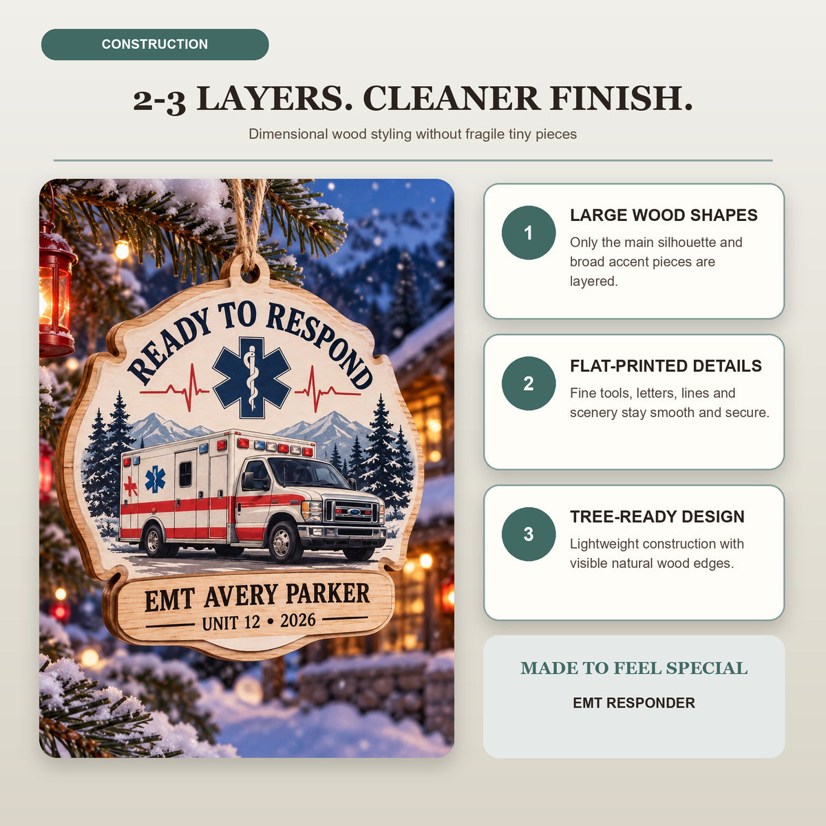 Personalized Emt Responder Wood Ornament - Custom Keepsake - image 4