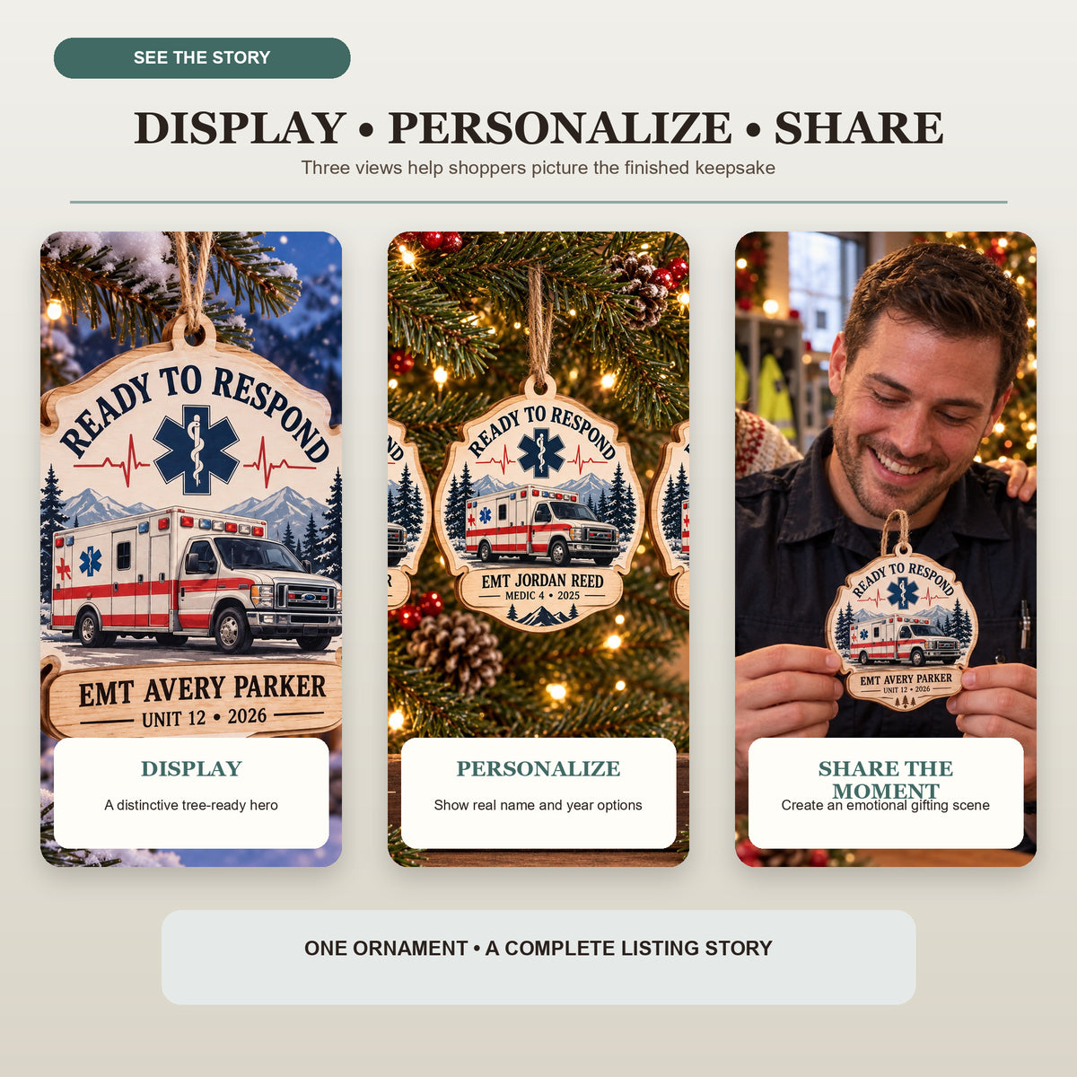 Personalized Emt Responder Wood Ornament - Custom Keepsake - image 7