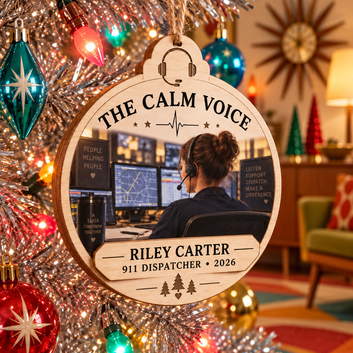 Personalized 911 Dispatcher Wood Ornament - Custom Keepsake - image 1