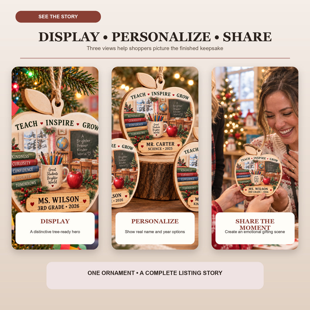 Personalized Teacher Wood Ornament - Custom Keepsake - image 7