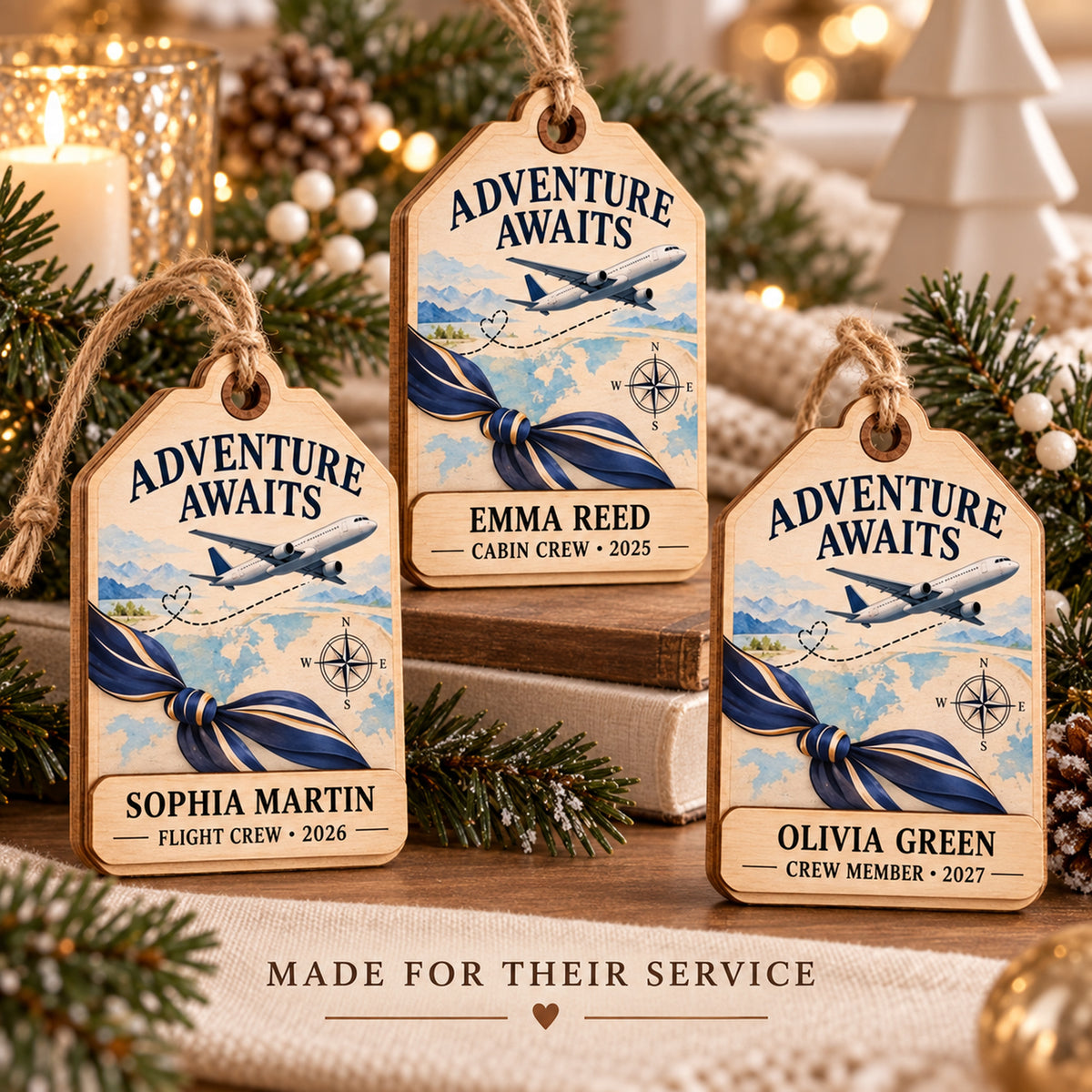 Personalized Flight Attendant Wood Ornament - Custom Keepsake - image 2