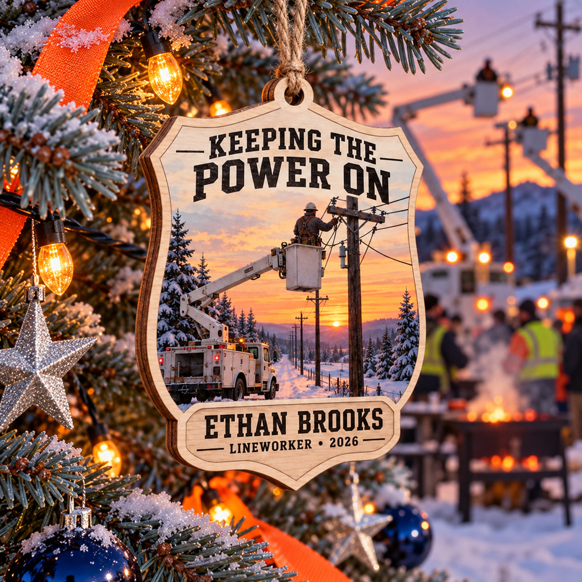 Personalized Power Lineman Wood Ornament - Custom Keepsake - image 1