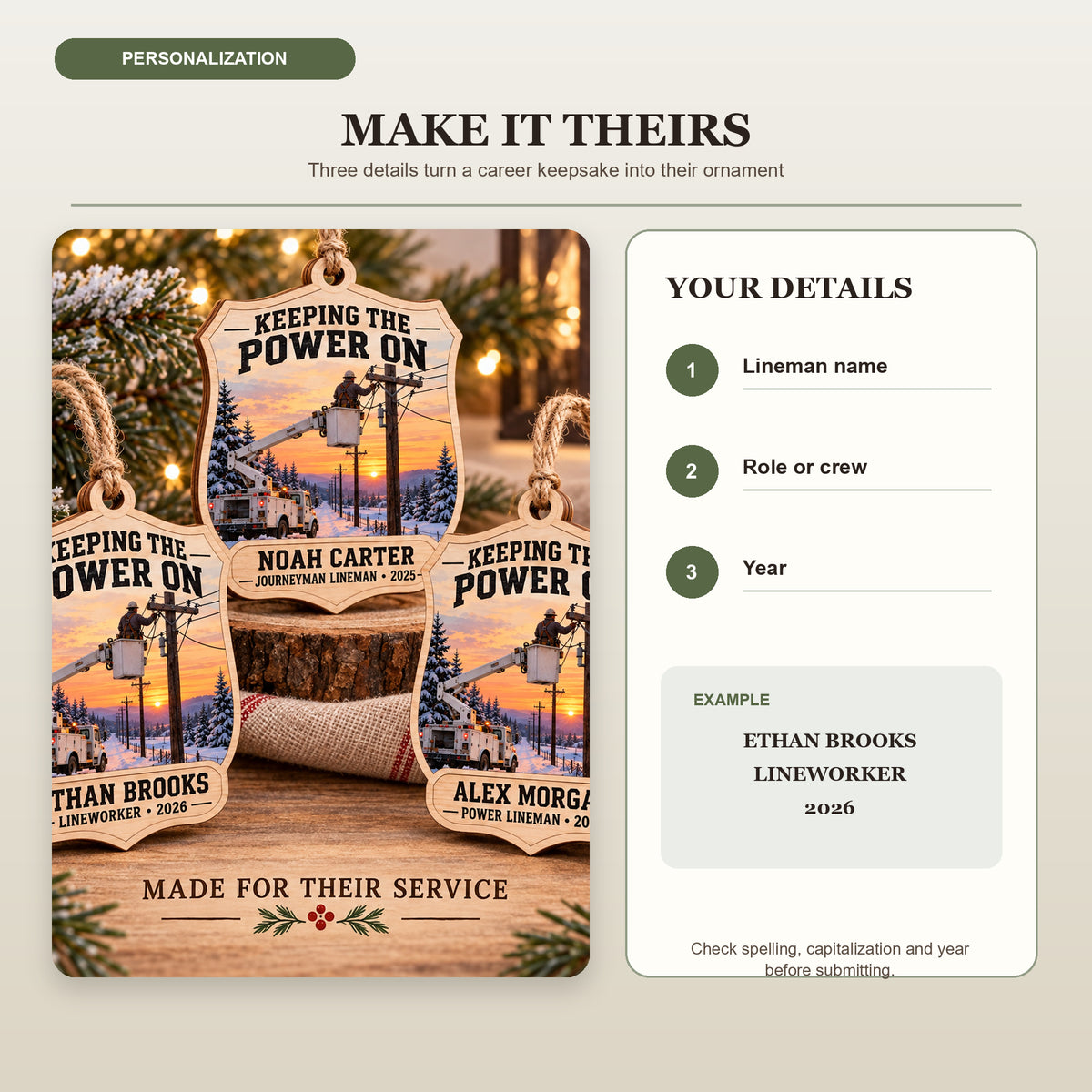 Personalized Power Lineman Wood Ornament - Custom Keepsake - image 5
