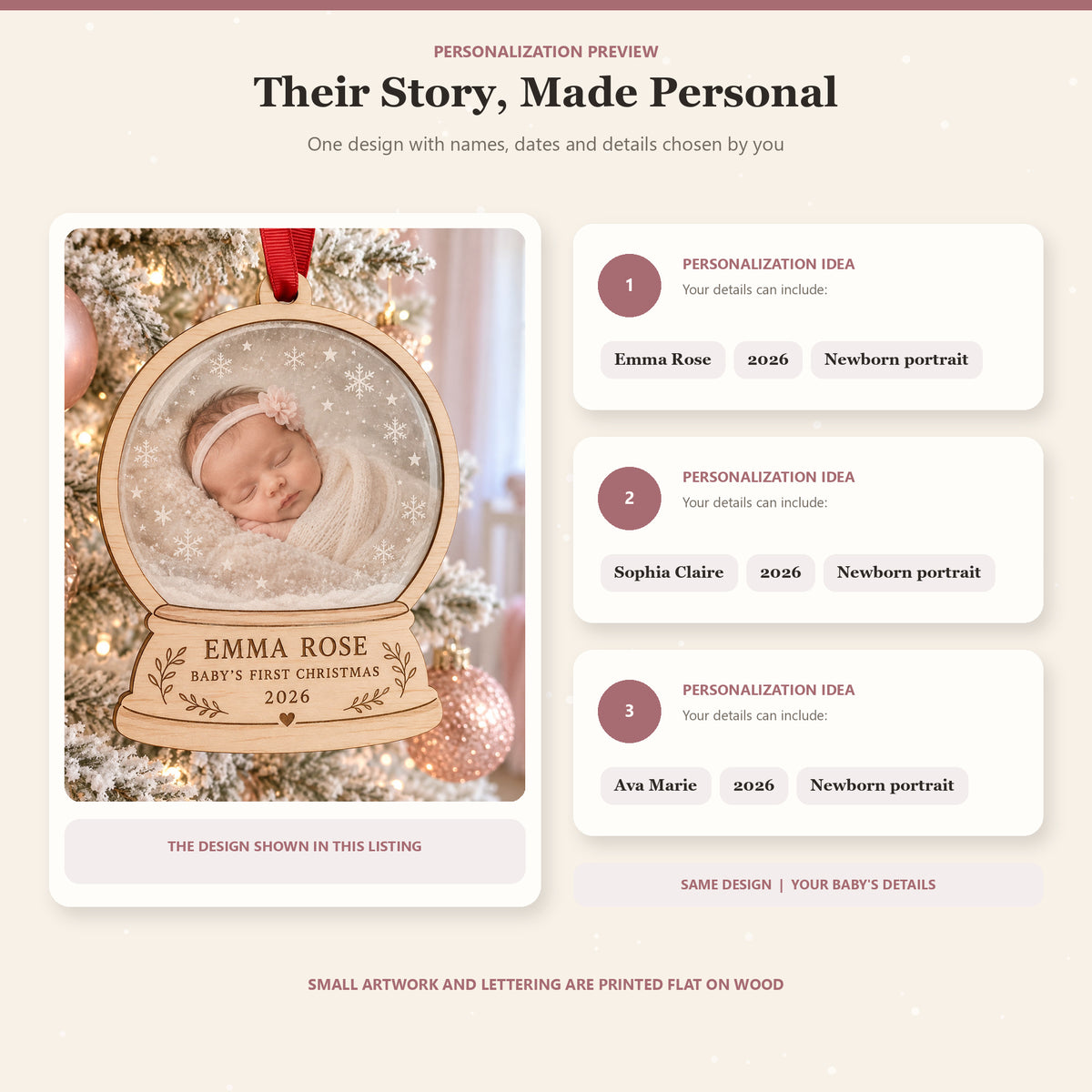 Personalized Newborn Photo Snow Globe Wood Ornament - Custom Keepsake - image 2