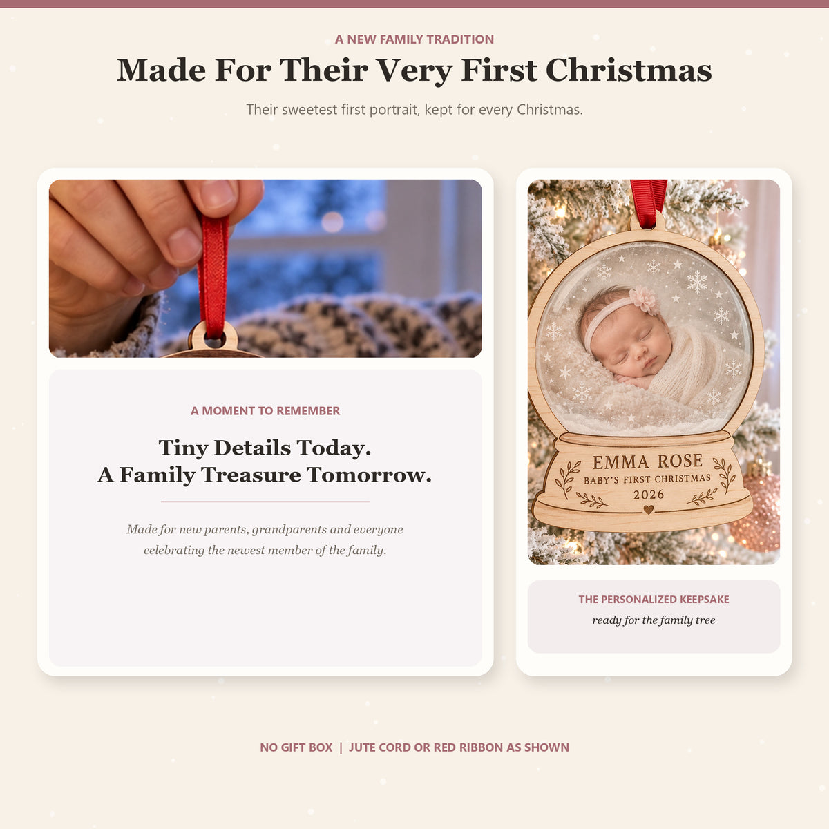 Personalized Newborn Photo Snow Globe Wood Ornament - Custom Keepsake - image 3