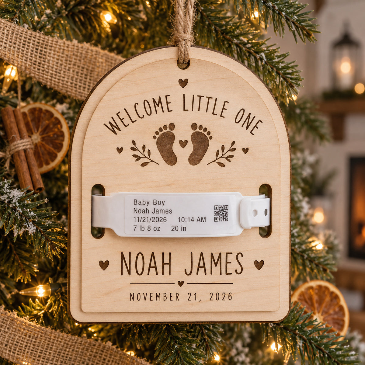 Personalized Hospital Bracelet Keepsake Wood Ornament - Custom Keepsake - image 1